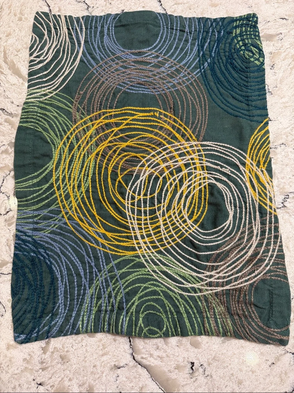 Crate & Barrel Cirque Embroidered Placemats Teal Green Yellow Brown - Set of 4